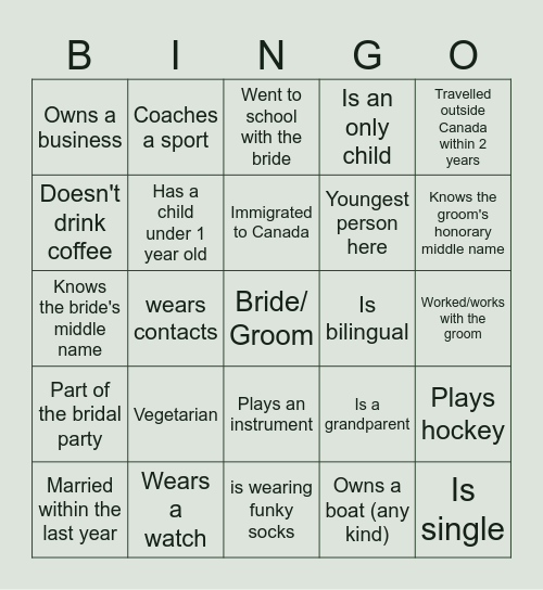 Find The Guest Bingo Card