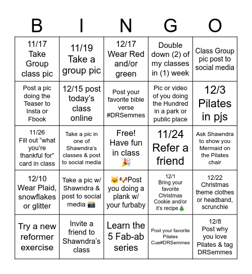 12 Days of Christmas Countdown Bingo Card