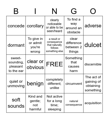 Vocabulary 1-10 Bingo Card