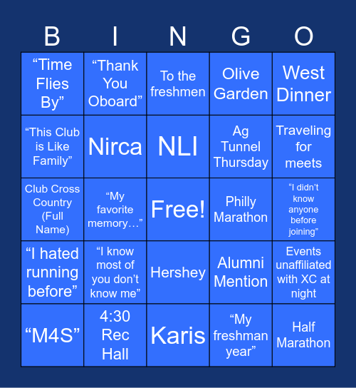 XC Banquet 2025 Bingo Card