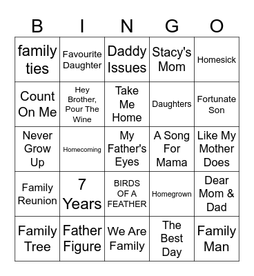 Family Reunion Bingo Card