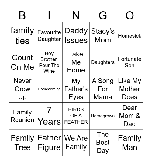 Family Reunion Bingo Card