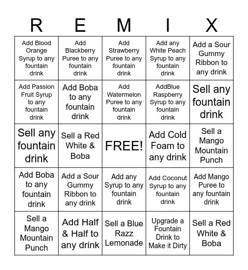 Remixed Soda Bingo Card