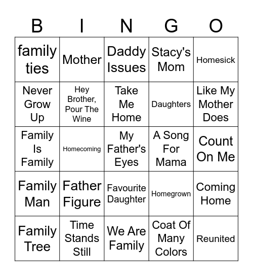 Family Reunion Bingo Card