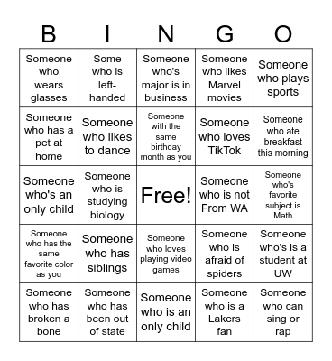 Human Bingo Card