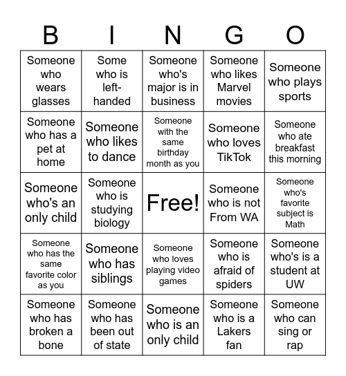 Human Bingo Card
