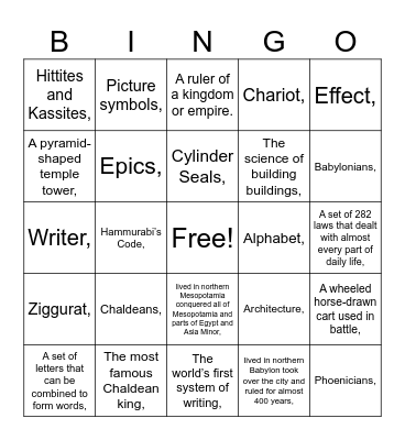 Mesopotamia Sections 3/4 Bingo Card