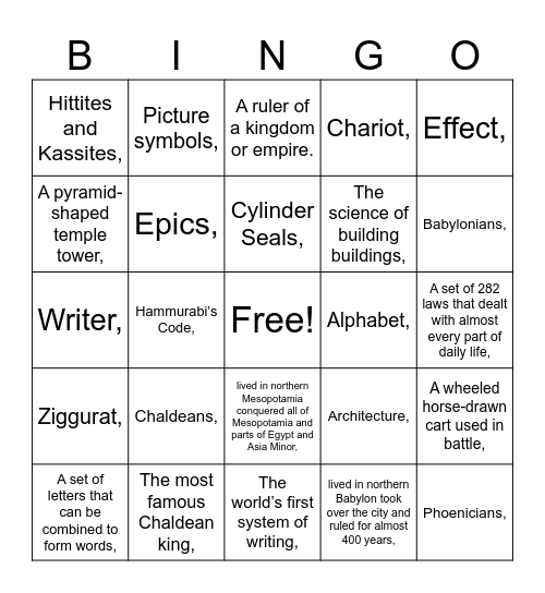 Mesopotamia Sections 3/4 Bingo Card