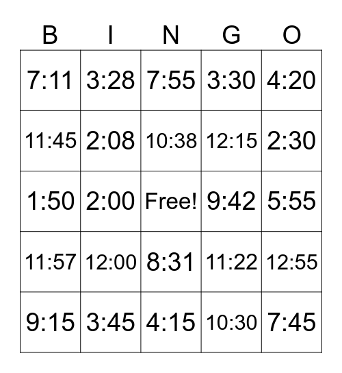 ¿Qué hora es? (números) Bingo Card