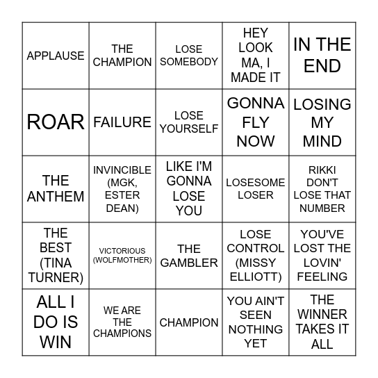 WINNING & LOSING Bingo Card