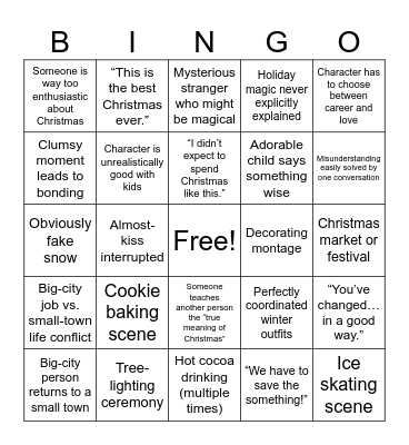 Hallmark Christmas Movie Bingo Card