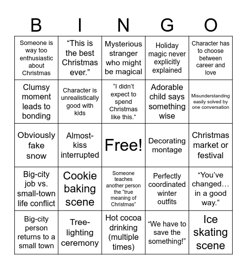 Hallmark Christmas Movie Bingo Card
