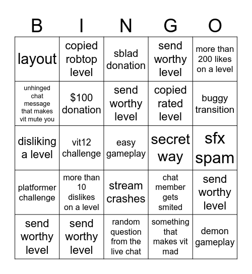 Level request bingo Card