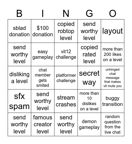 Level request bingo Card