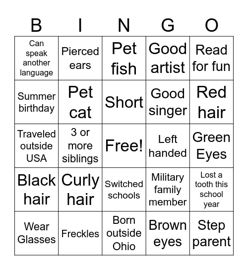 Diversity Lesson Bingo Card