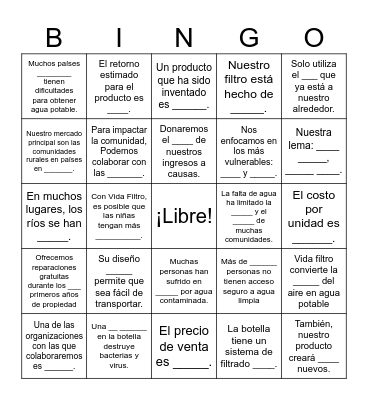 Presentación de Vida Filtro Bingo Card