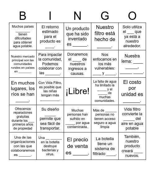 Presentación de Vida Filtro Bingo Card