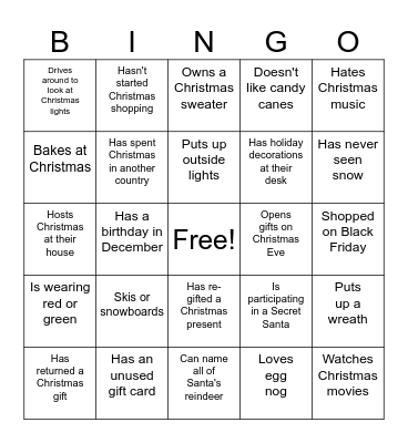 Christmas Bingo Mingle Bingo Card