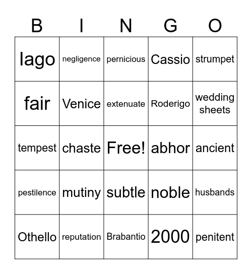 OTHELLO Bingo Card