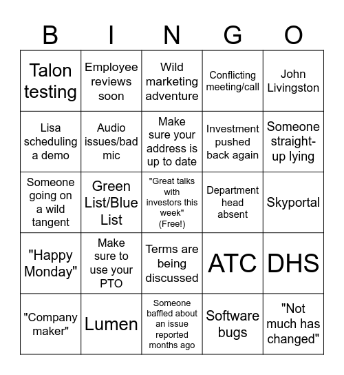 Priorities Meeting Bingo Card