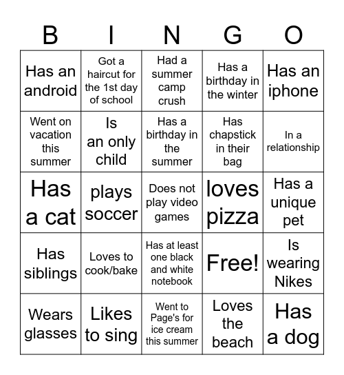 Ice-Ice Breaker! Bingo Card