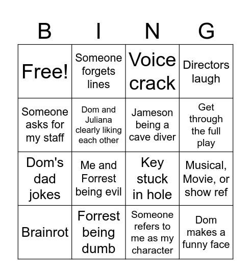 B Bingo Card
