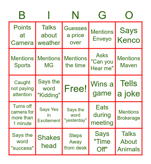 Reindeer Games Bingo Card