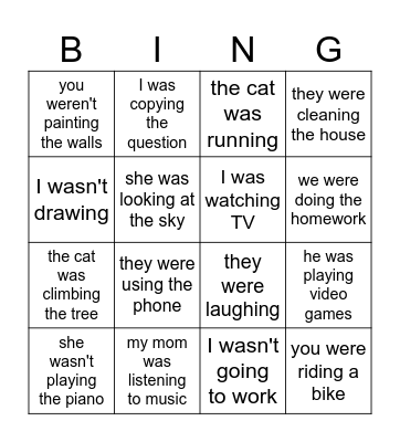 Past Continuous Bingo Card