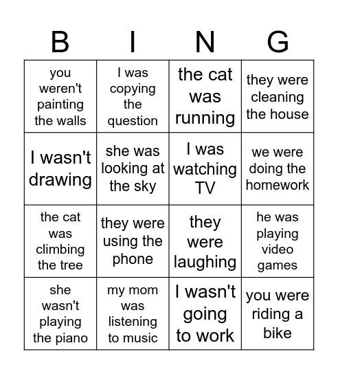 Past Continuous Bingo Card
