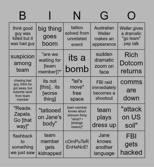 Blindspot Bingo Card