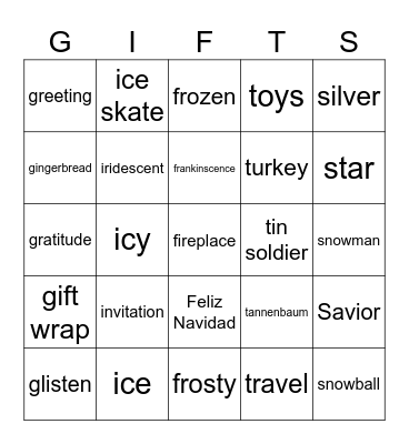 Gifts Bingo Card