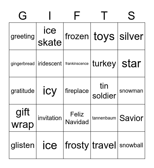 Gifts Bingo Card