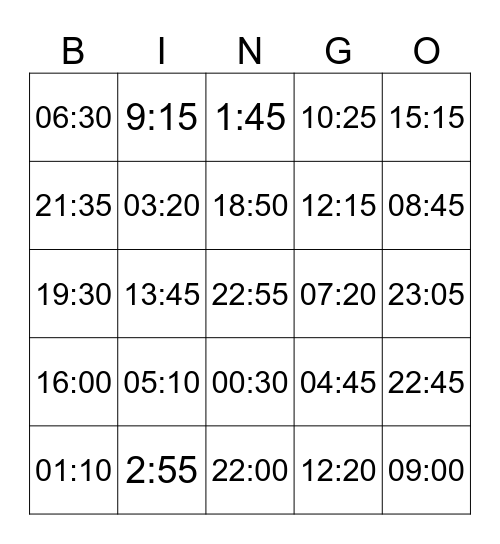 El reloj 24 Bingo Card