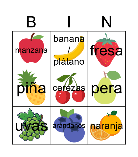 Fruta Bingo Card