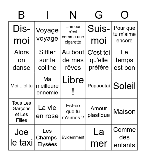 French Music Bingo Card