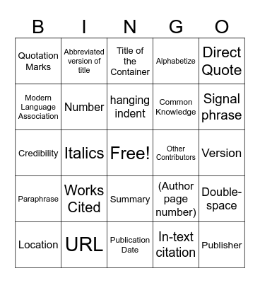 Untitled Bingo Card