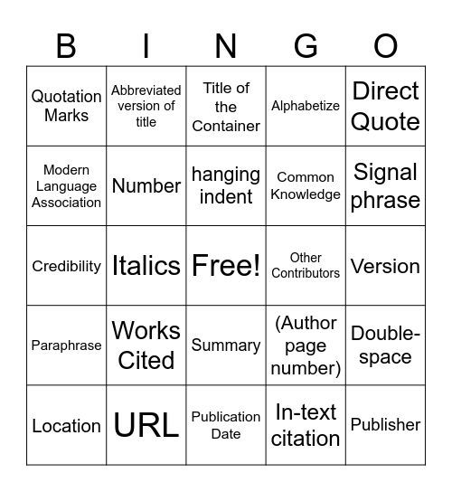 Untitled Bingo Card