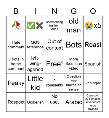 YT shorts bingo Card