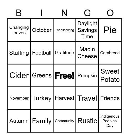 Friendsgiving Bingo Card