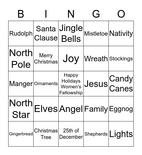 PUCC Wowen's Fellowship Christmas Bingo Card