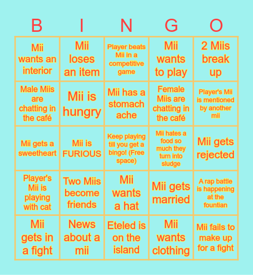 Tomodachi bingo Card