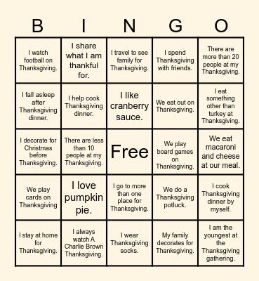 Thanksgiving is Near! BINGO Time! Bingo Card
