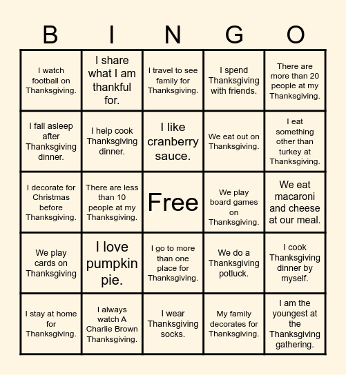 Thanksgiving is Near! BINGO Time! Bingo Card