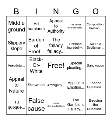 Twitter Logical Falalcy Bingo Card