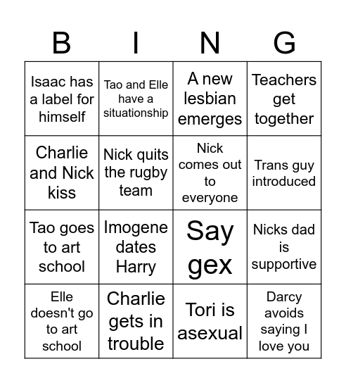 Heartstopper Bingo Card