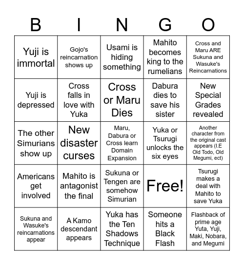 Jjk Modulo Bingo Card