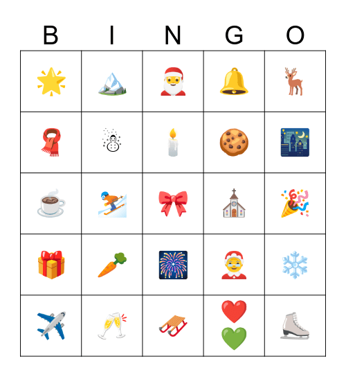 Holiday Emoji Bingo Card
