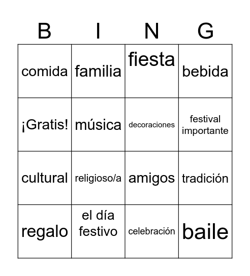 Días Festivos Bingo Card