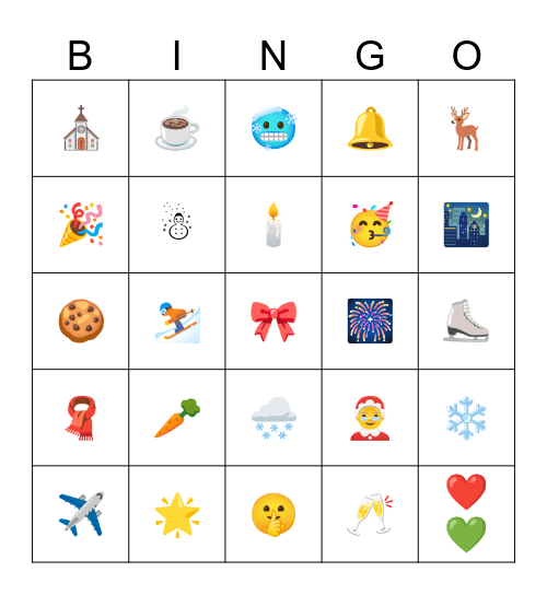 Holiday Emoji Bingo Card