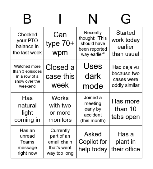 HRE Monthly Meeting Bingo Card